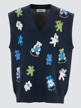 Cider Wool V Neck Teddy Bear Sweater Vest Size Medium Large